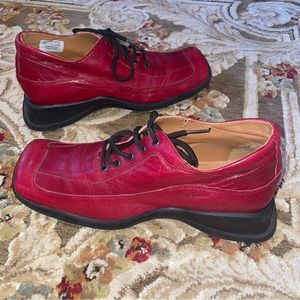 FRU.IT FRUIT Red Leather Lace Front Retro Square Toe Shoes Made In Italy